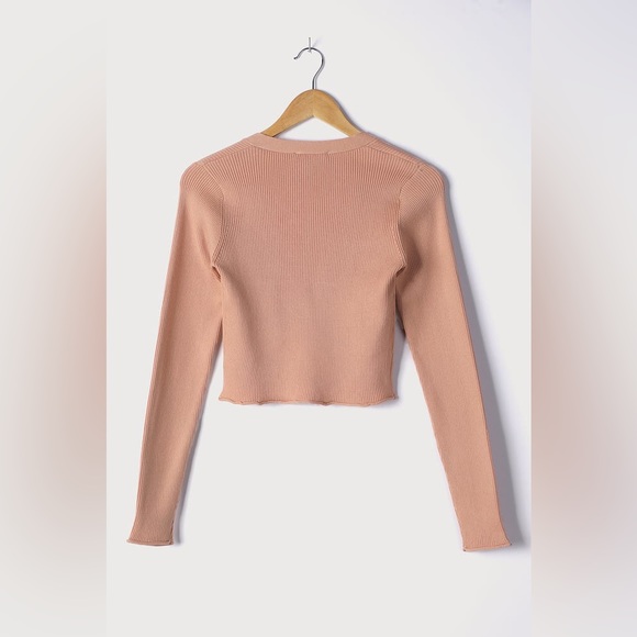 Lulus// Two Cute Peach Ribbed Knit Crop Top and Cardigan Sweater Set - Picture 8 of 12